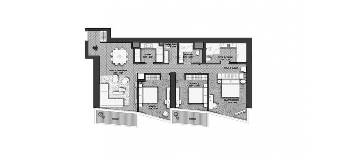 Планировка «THE ADDRESS RESIDENCES DUBAI OPERA 3BR 156SQM» 3 спальни в ЖК THE ADDRESS RESIDENCES DUBAI OPERA
