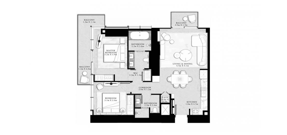 Планировка «113sqm» 2 спальни в ЖК ST.REGIS RESIDENCES