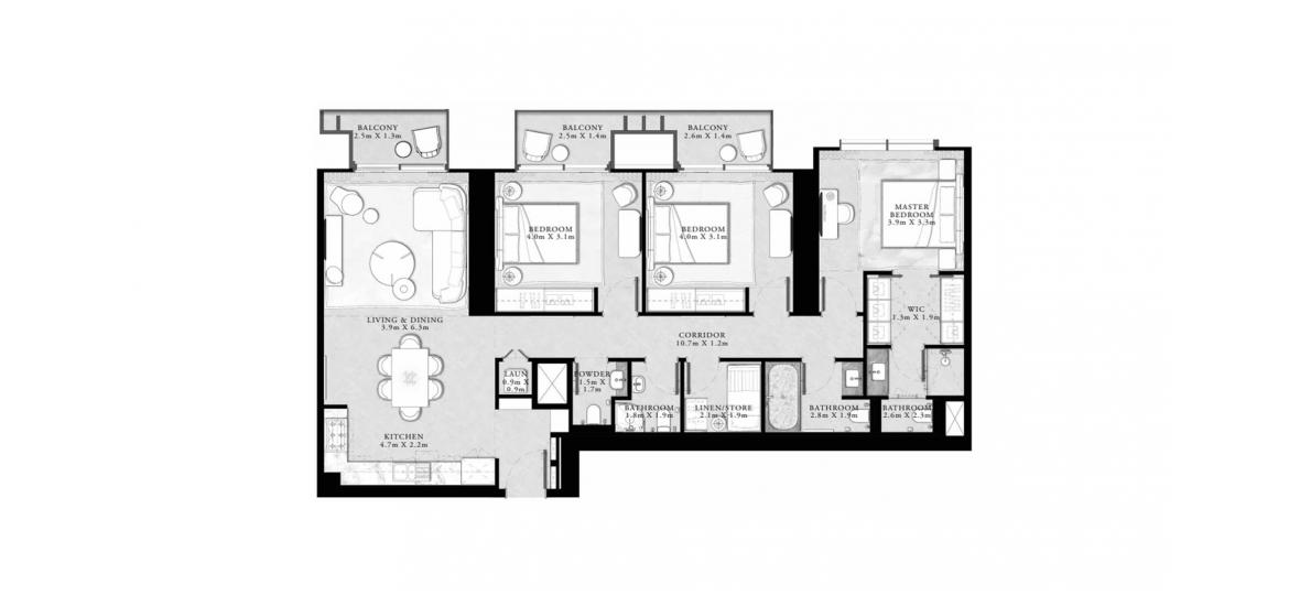 Планировка «155sqm» 3 спальни в ЖК ST.REGIS RESIDENCES