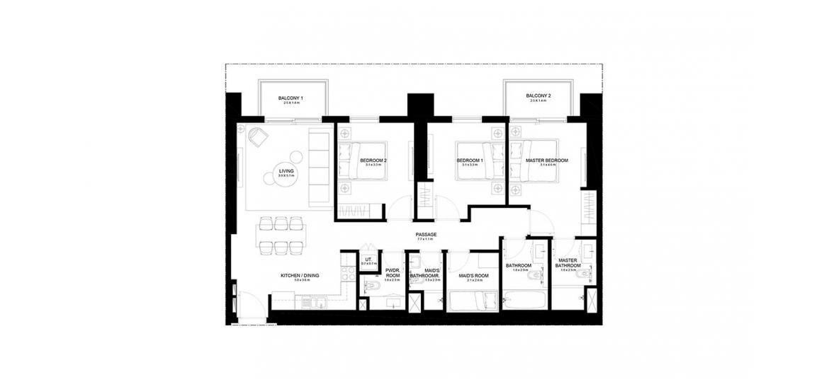 Floor plan «BURJ CROWN 3BR 125SQM», 3 bedrooms in BURJ CROWN