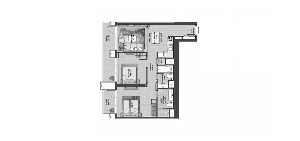 Floor plan «BURJ ROYALE 2BR 100SQM», 2 bedrooms in BURJ ROYALE