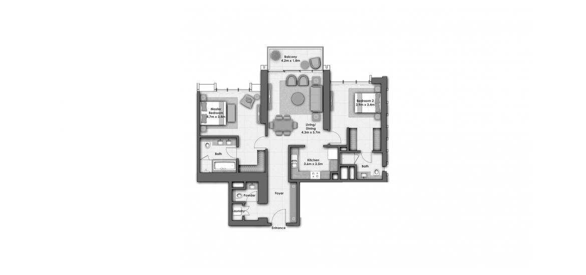 Floor plan «DOWNTOWN VIEWS I 2BR 130SQM», 2 bedrooms in DOWNTOWN VIEWS I