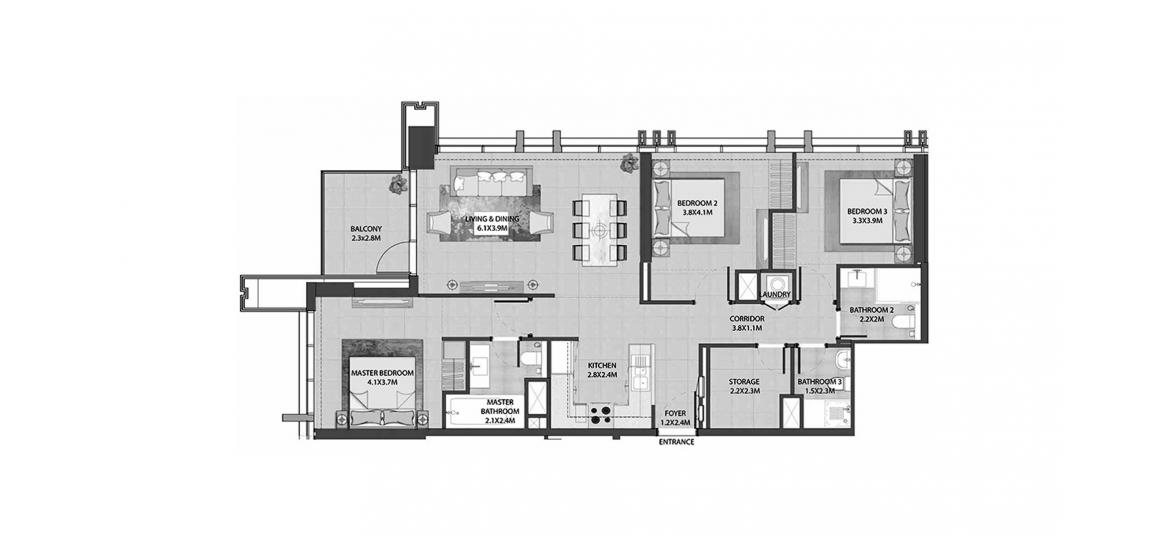Floor plan «BURJ ROYALE 3BR 122SQM», 3 bedrooms in BURJ ROYALE