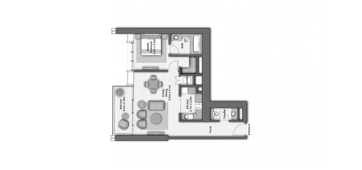 Floor plan «DOWNTOWN VIEWS I 1BR 82SQM», 1 bedroom in DOWNTOWN VIEWS I