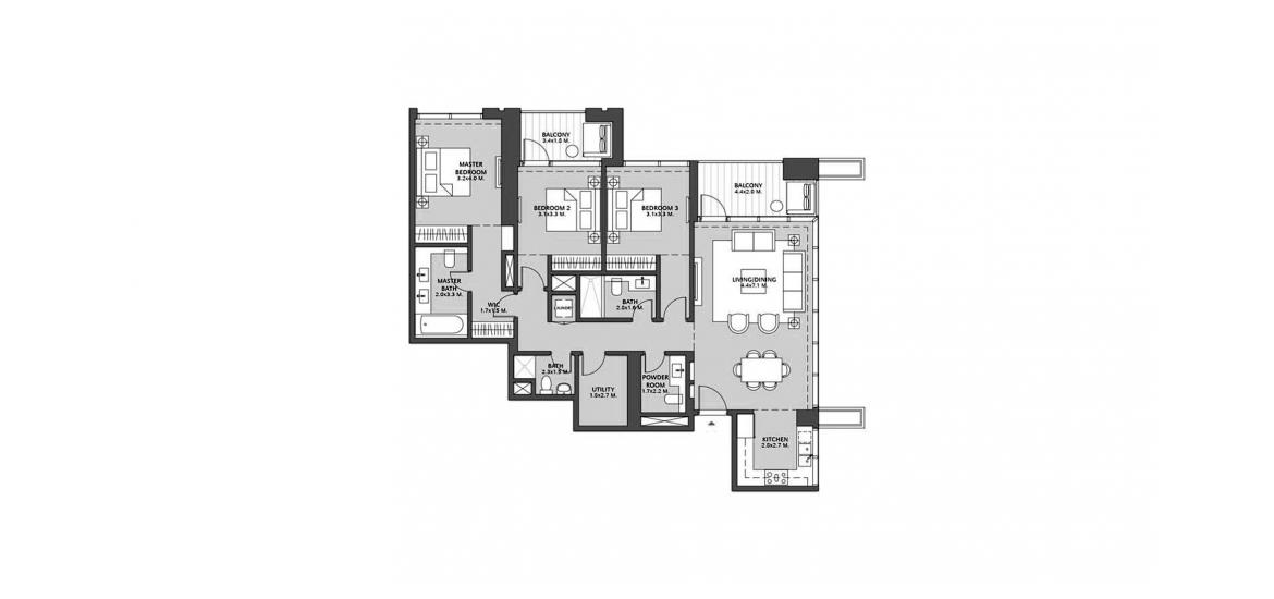 Floor plan «DOWNTOWN VIEWS 2 3BR 151SQM», 3 bedrooms in DOWNTOWN VIEWS 2