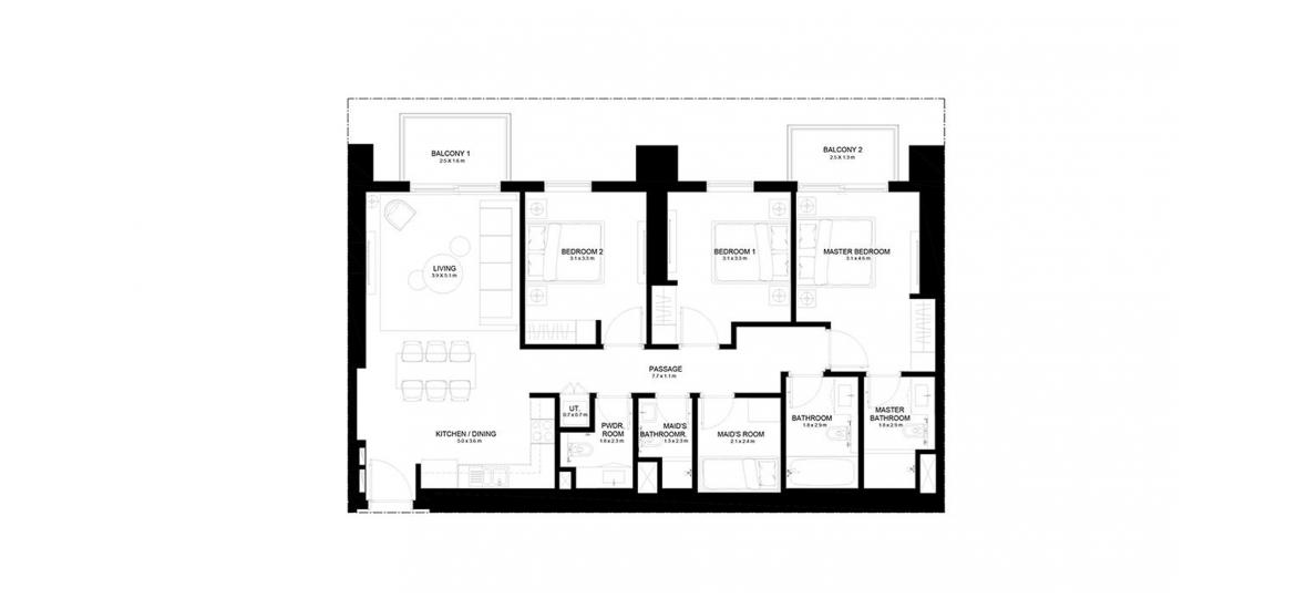 Floor plan «BURJ CROWN 3BR 126SQM», 3 bedrooms in BURJ CROWN