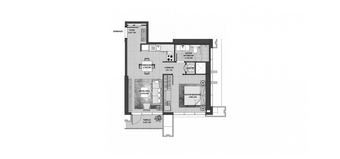 Floor plan «BURJ ROYALE 1BR 59SQM», 1 bedroom in BURJ ROYALE