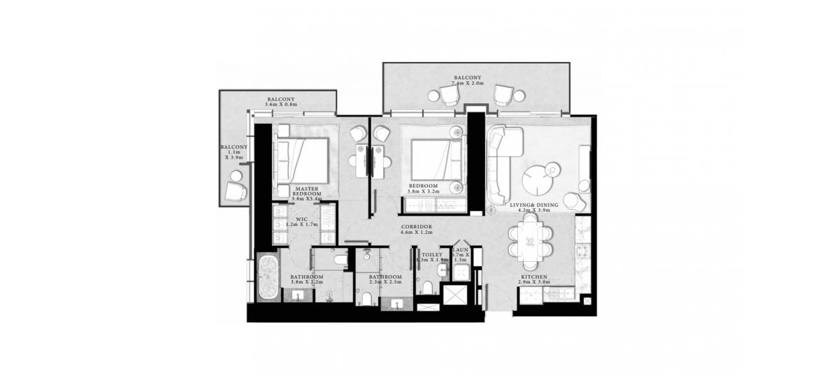 Floor plan «131sqm», 2 bedrooms in ST.REGIS RESIDENCES
